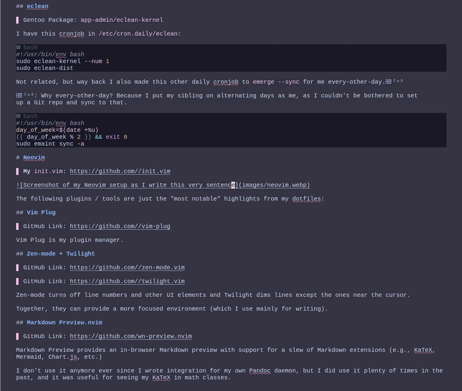 Screenshot of my Neovim setup as I write this sentence